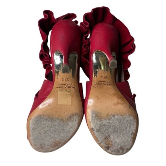 Dahlia Selva Elegant Red Ruffle Women's Heels Size 37.5 - Picture 6 of 8